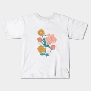 Pink + Gold Florals on Navy Blue Kids T-Shirt